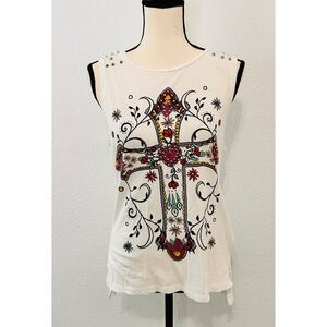 Atmosphere Unique   Studded Cross Tank Top, Large